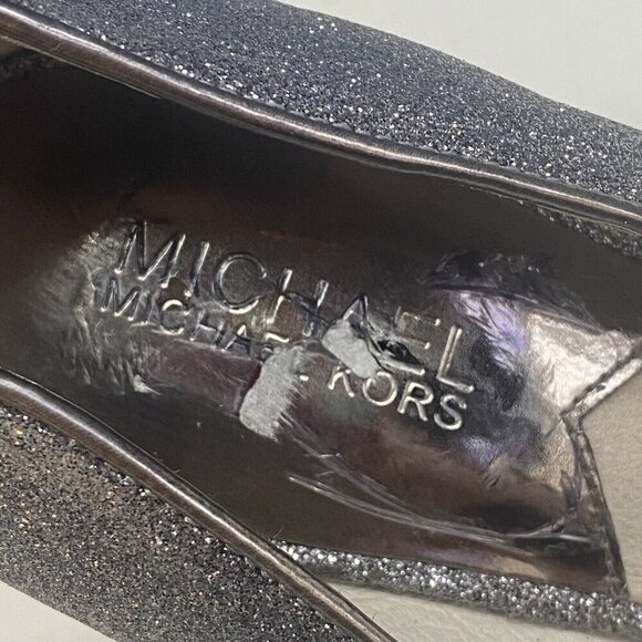 MICHAEL KORS Women Glitter Stilettos Size 8M Silver Heels Platform Elegant - Picture 10 of 11
